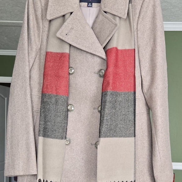 London Fog - Taupe Double Breasted Peacoat With Scarf #1092 - Picture 5 of 7